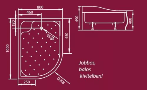 Zuhanytálca, Radaway Korfu E 120x90 balos akril zuhanytálca