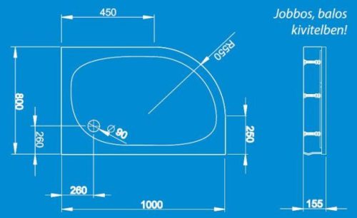 Zuhanytálca, Radaway Patmos E 100x80 jobbos akril zuhanytálca