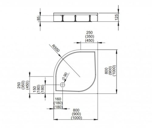 Zuhanytálca, Radaway Paros A 100x100 műmárvány zuhanytálca