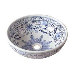  Mosdó, PRIORI kerámiamosdó, átmérő 42cm, fehér, kék mintával: PI012 Sapho