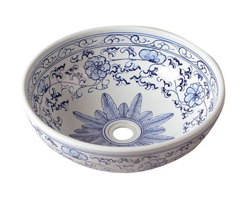 Mosdó, PRIORI kerámiamosdó, átmérő 42cm, fehér, kék mintával: PI012 Sapho