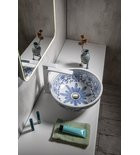 Mosdó, PRIORI kerámiamosdó, átmérő 42cm, fehér, kék mintával: PI012 Sapho