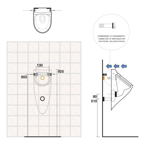Vizelde, Sapho KERASAN AQUATECH piszoár 21x53,5x30cm szerelőcsomag 373501