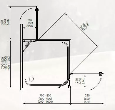 Zuhanykabin, Radaway Torrenta KDD 90x90 átlátszó üveggel