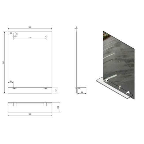 Fürdőszoba tükör, Aqualine APOLLO furattal, 22429