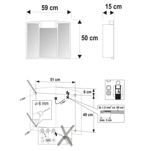 Fürdőszoba tükör, AQUALINE ANGY tükrösszekrény 59x50x15 fehér 541202