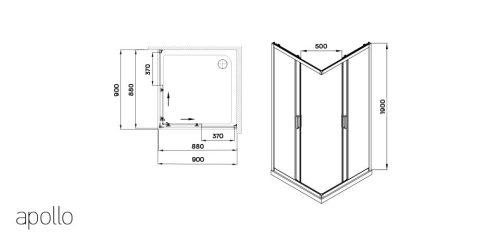 Zuhanykabin, Wellis Apollo 90x90x190 szögletes WC00474