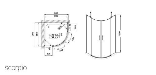 Zuhanykabin, Wellis Scorpio 90x90x190 íves WC00478