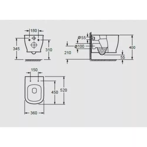 WC, Arezzo Charlton Rimless függesztett AR-401