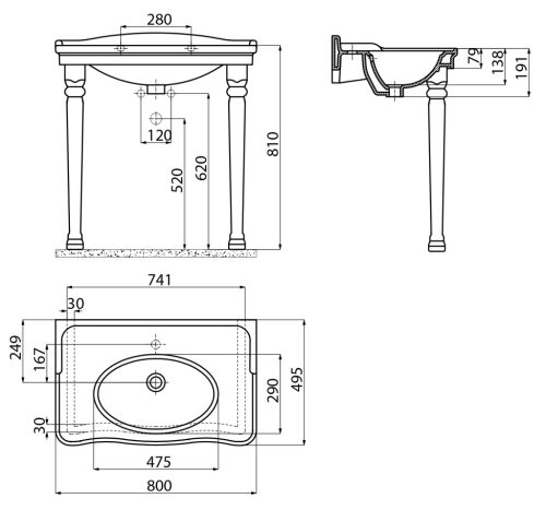 Mosdó, ANTIK kerámiamosdó 80x50 cm : AN080 Sapho