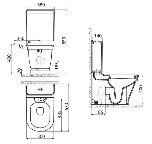 WC, ANTIK WC kombi 37x63 cm, hátsó kifolyású : AN360 Sapho