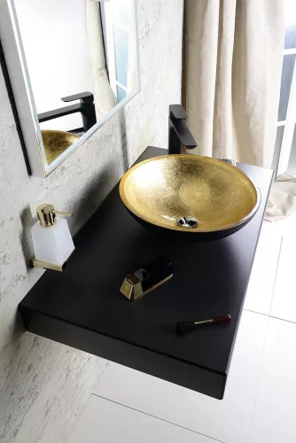 Mosdó, MURANO BLACK-GOLD üvegmosdó 40x14cm, arany/fekete: AL5318-77 Sapho