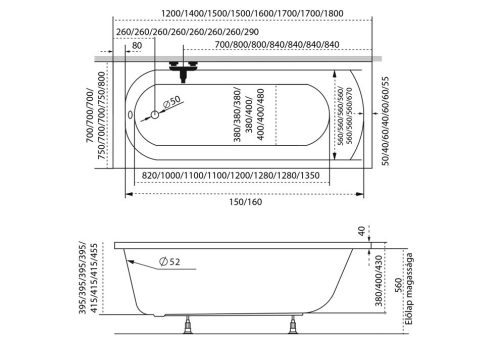 Kád, M-Acryl Mira egyenes 160x70