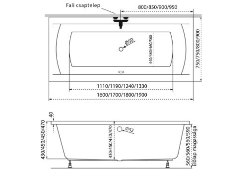 Kád, M-Acryl Noé egyenes 180x80