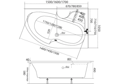 Hidromasszázs kád, M-Acryl Azalia  160x105 Wellness 22 fúvókás elektronikus