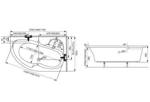 Kád, M-Acryl Azalia 170x105 Jobbos