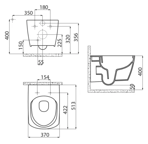 WC, GLANC fali WC, rimless, 37x51, 5 cm : GC321 Sapho