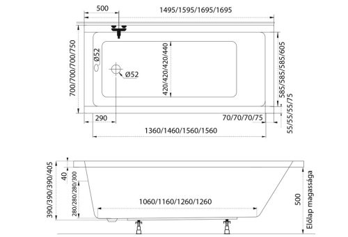Kád, M-acryl ECO KÁD 160x70 + LÁB