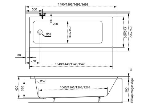 Kád, M-acryl Sandra KÁD 170x70 + LÁB