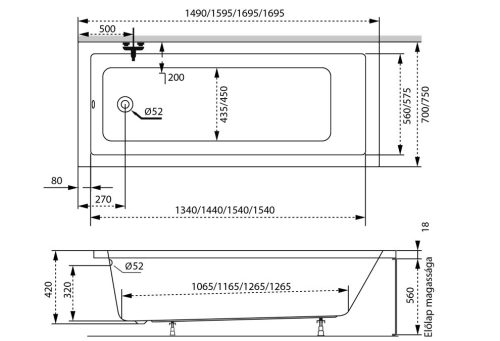 Kád, M-acryl Sandra KÁD SLIM VÁLTOZAT 150x70 + LÁB