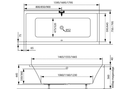Kád, M-acryl SABINA KÁD 170x75 + LÁB