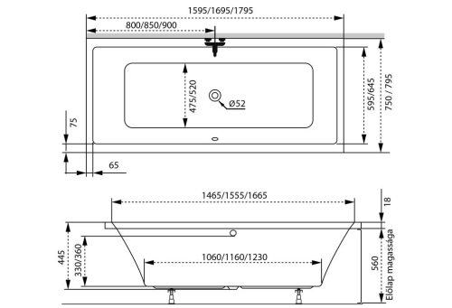 Kád, M-acryl SABINA KÁD SLIM VÁLTOZAT 180x80 + LÁB