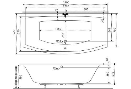 Kád, M-acryl RELAX KÁD 190x90 KÁD + LÁB