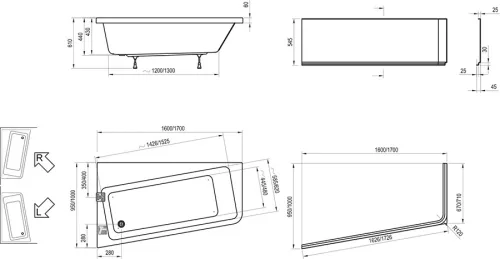 Kád, Ravak 10 aszimmetrikus változat jobbos 160x95 C841000000