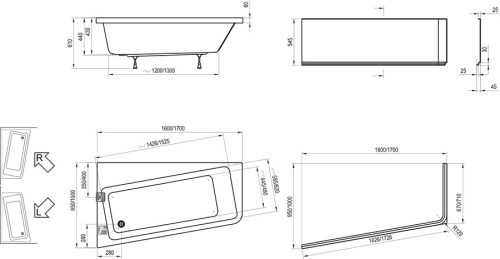 Kád, Ravak 10 aszimmetrikus változat jobbos 170x100 C821000000