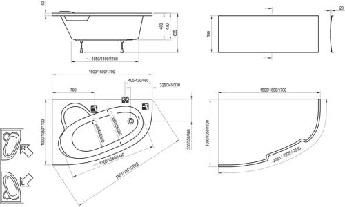 Kád, Ravak Asymmetric 150 jobbos C451000000
