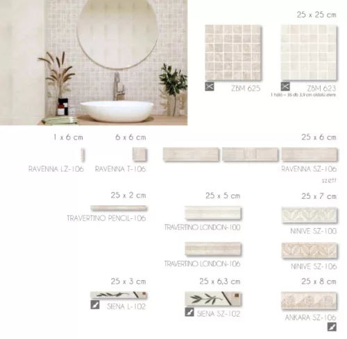 Listello, Zalakerámia Travertino SIENA L-102 3X25 ZAL-DSIEL-102