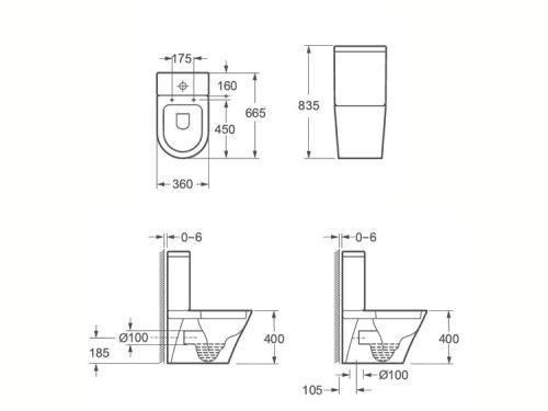 WC, Arezzo Indiana kombi alsós/hátsós kifolyású 45mm-el rövidebb AR-102BR