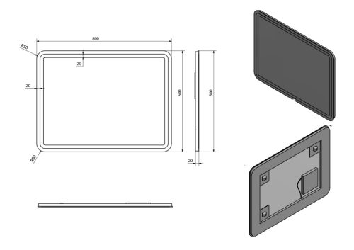 Fürdőszoba tükör, Sapho NYX 60x80 NY060