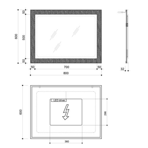 Fürdőszoba tükör, Sapho FLUT 60x80 FT060