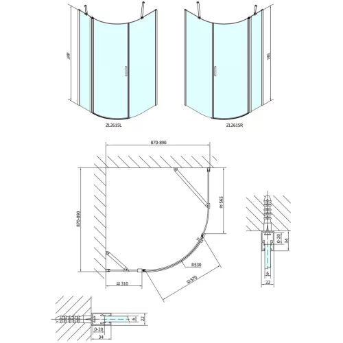 Zuhanykabin, Sapho Polysan ZOOM LINE íves nyíló 90x90 balos ZL2615L