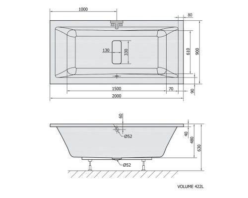 Kád, Sapho Polysan MARLENE 200x90x48 egyenes fehér 78731