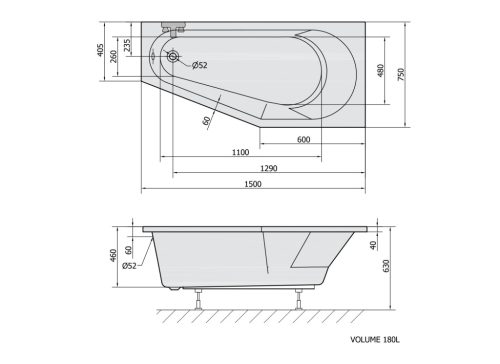 Kád, Sapho Polysan TIGRA R 150x75x46 aszimmetrikus jobbos 72933