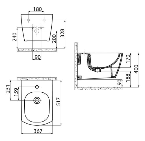 Bidé, Sapho GLANC fali 37x51,5 GC510