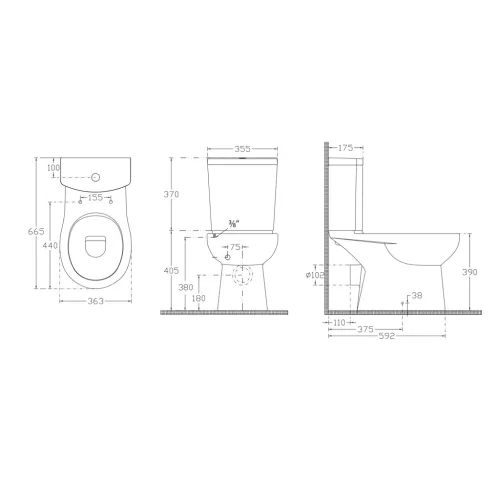 WC, Sapho KAIRO hátsó kifolyás 36x67 kombi duálgombos PC105