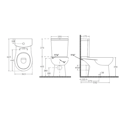 WC, Sapho KAIRO hátsó kifolyás 36x67 kombi bidézuhannyal PC106
