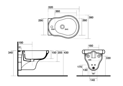 Bidé, Sapho Kerasan RETRO fali 102601
