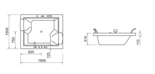 Hidromasszázs kád, Wellis Nera Maxi E-Drive Touch 185 csaptelep nélkül WK00009-6