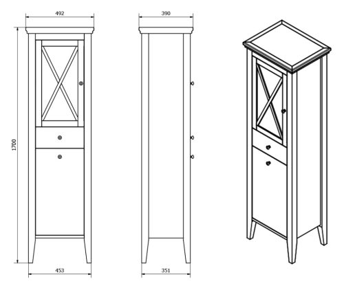 Álló szekrény, Sapho Cross antik fehér balos 170 CR216
