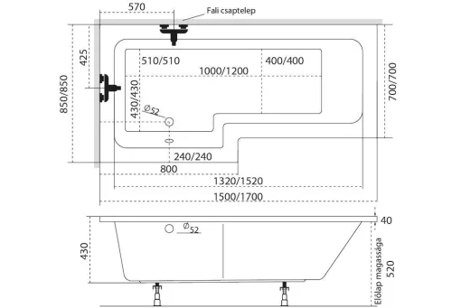 Hidromasszázs kád, M-Acryl Linea  170x70/85 Wellness 22 fúvókás elektronikus