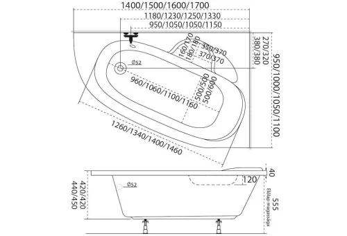 Hidromasszázs kád, M-Acryl Daria  140x95 Wellness 22 fúvókás elektronikus