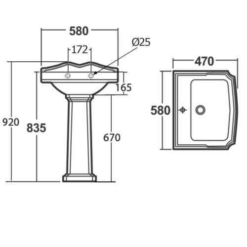 Mosdó, Aqualine Antik 58x47 kerámiamosdó AK102