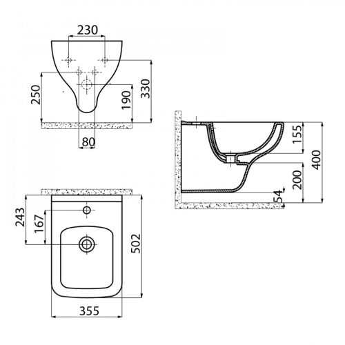 Bidé, Aqualine Bene fali 35,5x50 BN510