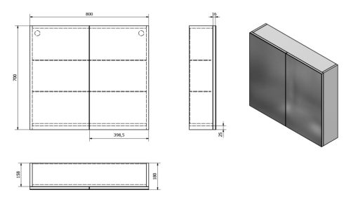 Felső szekrény, Aqualine Vega 50x70 platina tölgy VG880