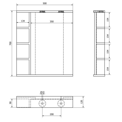 Tükör, Aqualine Korin 50x70 LED világítással, polccal KO355