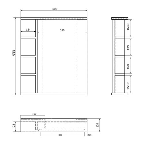 Tükör, Aqualine Korin 50x70 LED világítással, polccal KO355